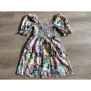 GAP Floral Pink And Yellow Puff Sleeve Sundress Size Medium